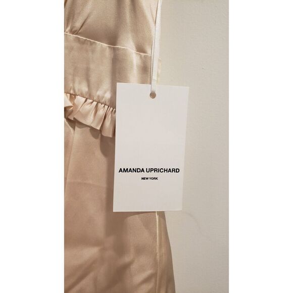 AMANDA UPRICHARD 100% Silk Champagne Tiered Sleeveless Dress Size‎ Large NWT - Picture 9 of 10